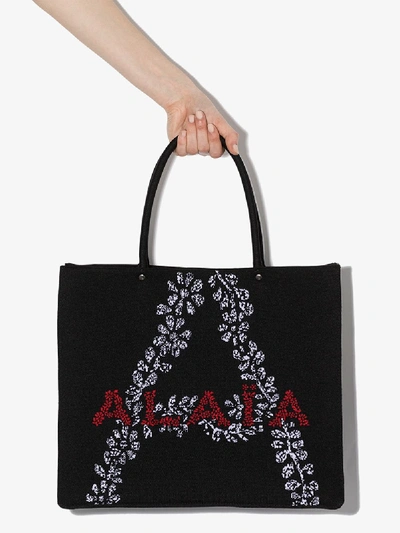 Alaïa Black Maille Fleur Large Tote Bag