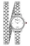 Ferragamo Varina Double Bracelet Watch, 22mm In Silver/ White/ Silver