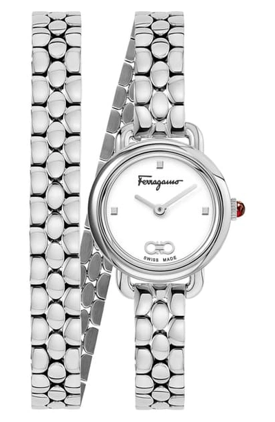 Ferragamo Varina Double Bracelet Watch, 22mm In Silver/ White/ Silver