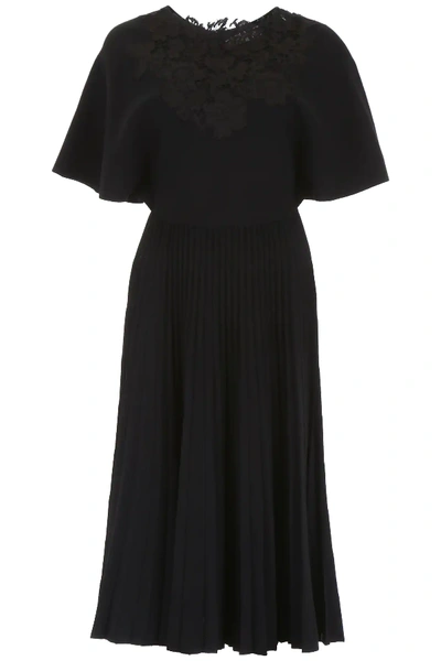 Valentino Pleated Jersey Dress In Black