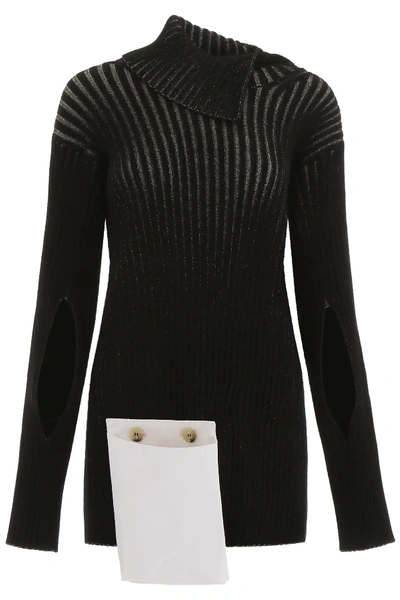 Moncler Ribbed Asymmetric Knit Jumper In Black In Black,beige,gold