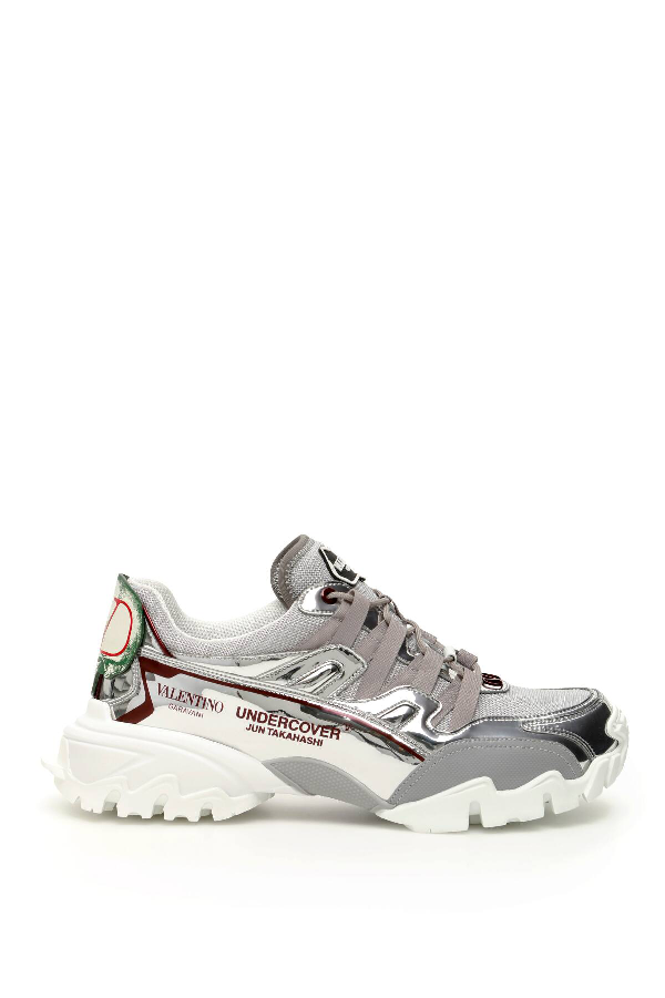 Valentino Garavani Undercover Climbers Sneakers In Grey,silver,red ...