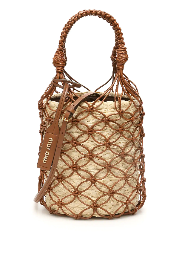 Miu Miu Net Bucket Bag With Basket In Beige,brown | ModeSens