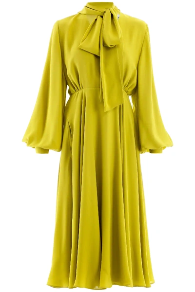 Valentino Long Silk Dress In Green,yellow