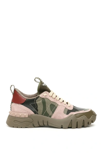 Valentino Garavani Rockrunner Plus Trainers In Khaki,pink,black