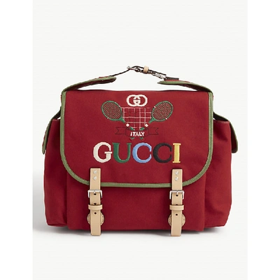 Gucci Kids' Tennis Patch Canvas Backpack In N.cher/nat/euc.l/n.c