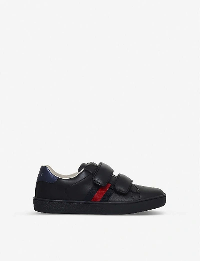 Gucci Boys Black Kids New Ace Vl Leather Trainers 4-8 Years