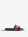 Gucci Black Webbing Stripe Printed Slides In Green Oth