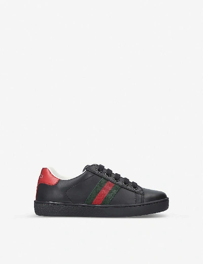 Gucci Kids' Web Detail Leather Lace-up Sneakers In Black