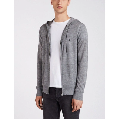 Allsaints Mode Merino Wool Hoody In Grey Marl