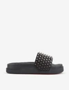 CHRISTIAN LOUBOUTIN CHRISTIAN LOUBOUTIN MENS BLACK/GUN POOL FUN LEATHER SLIDERS,31333633