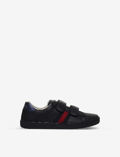 Gucci Boys Black Kids New Ace Vl Leather Trainers 8-10 Years