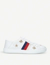 GUCCI NEW ACE BEE-EMBROIDERED LEATHER TRAINERS,90427879