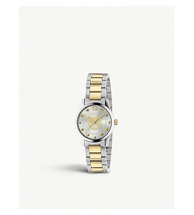 Gucci Ya1264595 G-timeless Yellow Gold-toned And Stainless Steel Watch In Silver