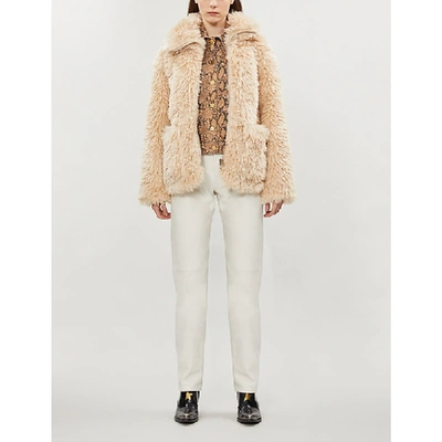 Topshop Jonas Spread-collar Faux-fur Jacket In Cream