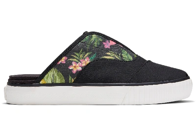 Toms Black Multi Floral Woven Women's Cordones Indio Mule Slip-ons Shoes