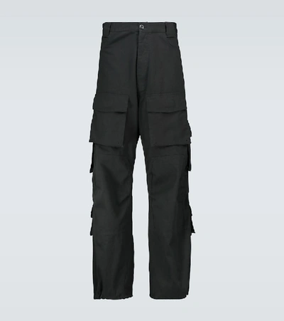 Balenciaga Cotton Gabardine Cargo Trousers In Black