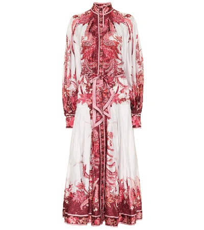 Zimmermann Floral Silk Long Balloon Sleeve Maxi Dress In Pink