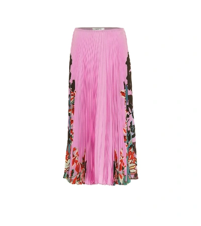 Valentino Orchid Jungle-print Silk Pleated Skirt In Cherry