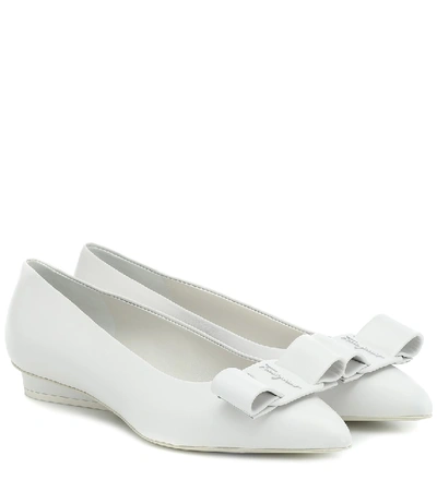 Ferragamo Viva Bow-embellished Leather Point-toe Flats In White
