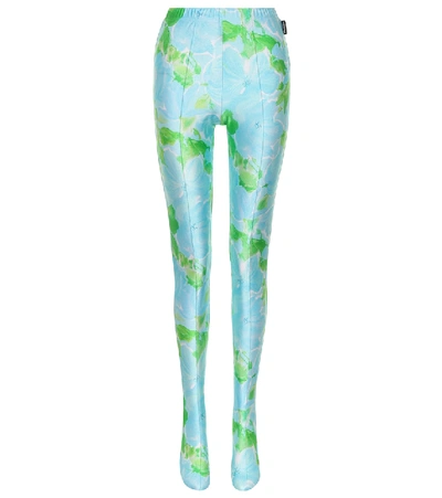 Balenciaga Dynasty Floral Stretch-jersey Leggings In Blue/green