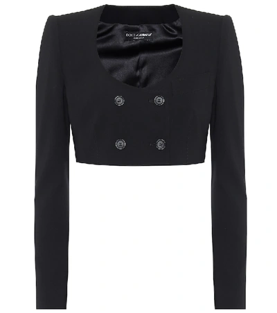 Dolce & Gabbana Double-breasted Spencer Blazer In Wool Canvas In Black