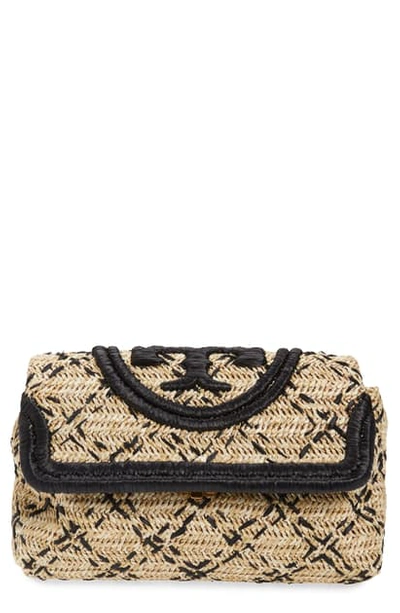 Tory Burch Small Fleming Straw Clutch In Natural/ Black