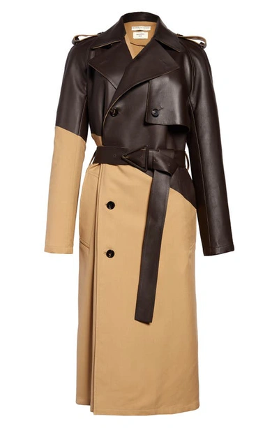 Bottega Veneta Belted Double-breasted Wool-gabardine And Leather Trench Coat In Brown