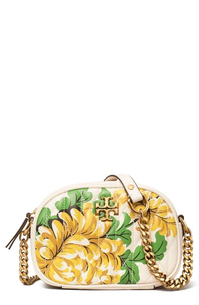 Tory Burch Kira Quilted Floral Leather Crossbody Bag In Yellow Floral Clouds