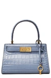 Tory Burch Lee Radziwill Croc Embossed Leather Tote In Bluewood