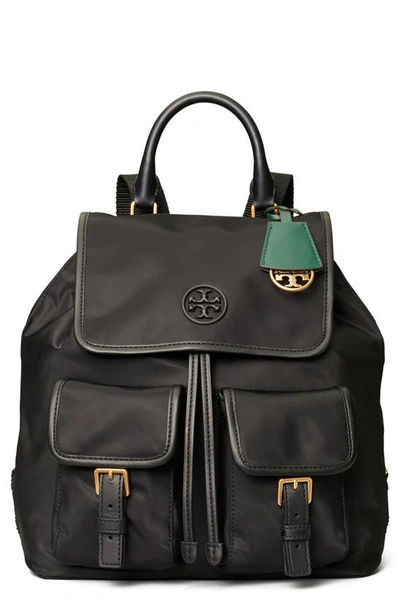 Tory Burch Perry Nylon Flap Backpack In Black