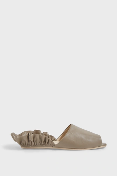 Ruban Ruffled Leather Sandals In Grey