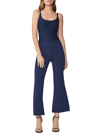 Herve Leger Cropped Flared Bandage Jumpsuit In Classic Blue