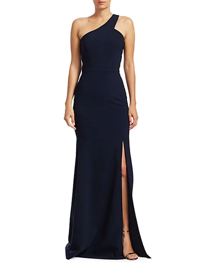 Theia One-shoulder Crepe Gown In Midnight