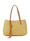 ERIC JAVITS LEATHER STRAP WOVEN TOTE,0400011162853