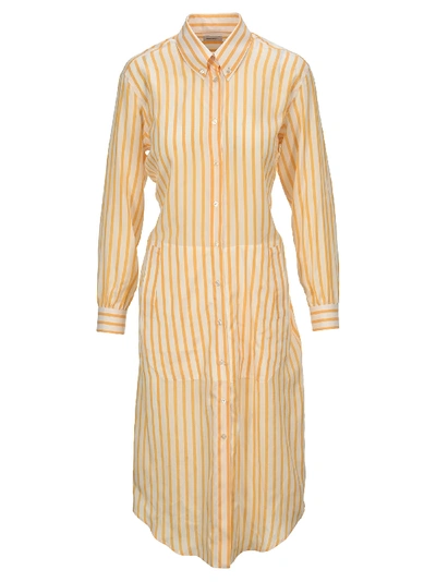 Ferragamo Striped Shirt Dress In White + Yellow