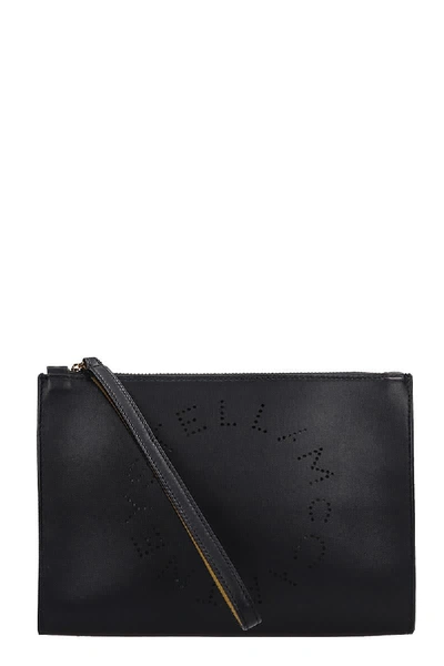 Stella Mccartney Perforated Logo Faux Leather Clutch In Black