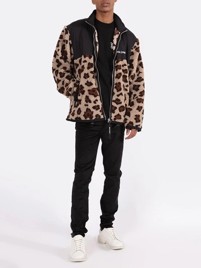 Palm Angels Fleece Leopard Jacket In Black