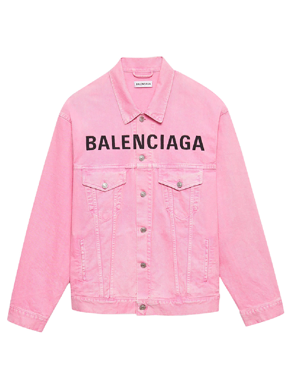 Balenciaga Pink Logo Denim Jacket | ModeSens