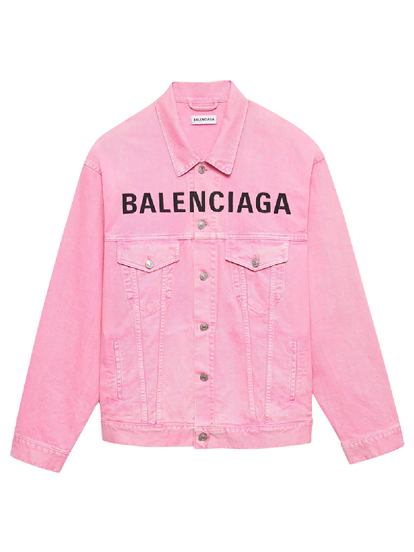 Balenciaga Pink Logo Denim Jacket ModeSens
