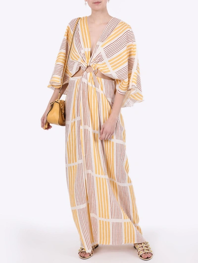 Johanna Ortiz Striped Linen Paradise Dress In Ecru & Fresh Lemonade