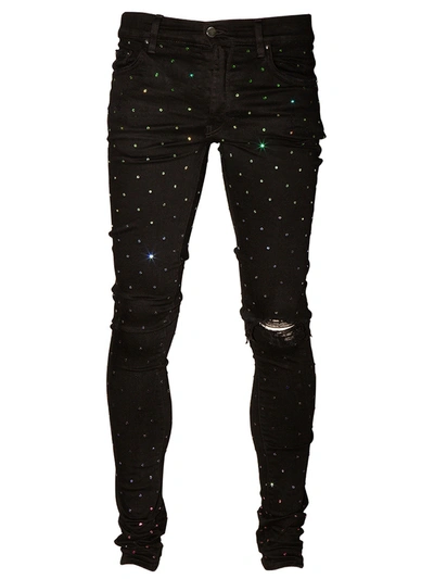 Amiri Rainbow Crystal Skinny Denim Jean In Black
