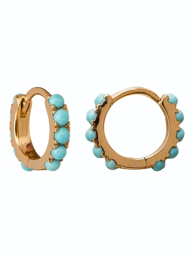 Rosa De La Cruz Mini Turquoise Hoop Earrings In Gold