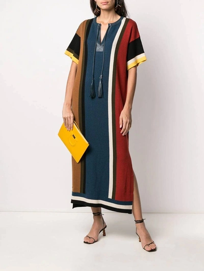 Ferragamo Wool & Cotton Knit Dress W/ Tassels In Multicolor