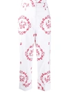 SIMONE ROCHA WHITE AND RED EMBROIDERED PANTS,3430 0371