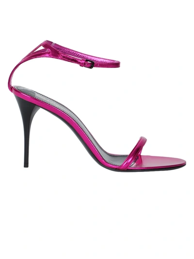 Saint Laurent Lexi Metallic Ankle-strap Sandals In Metal Pink