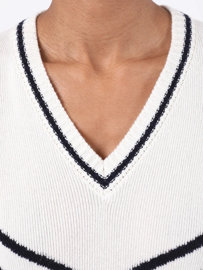 Valentino Chevron-stripe Wool-blend Sweater In White