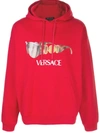 VERSACE Sunglass Logo Print Hoodie Red,A85319 A232781