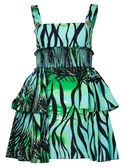 Fausto Puglisi Layered Foliage Print Mini Dress In Green