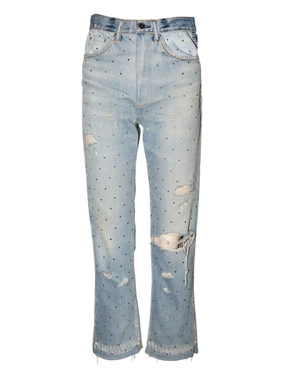 Amiri Gradient Crystal Reconstructed Indigo Jeans In White